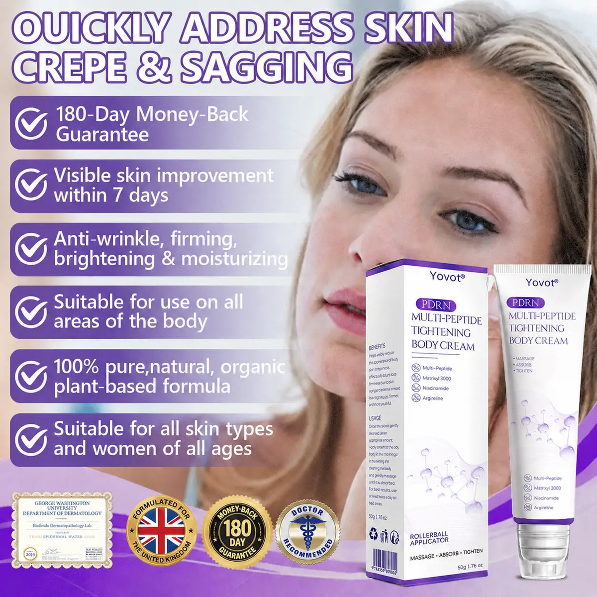 Enjoy an exclusive 30% discount: Yovot® PDRN Multi-Peptide Massaging Body Roller Cream- Anti-aging, Hydrating, Skin Firming & Lifting, Skin Repair, Even Tone, Acne and Dark Spot Treatment, Wart and Mole Removal, and Psoriasis Relief